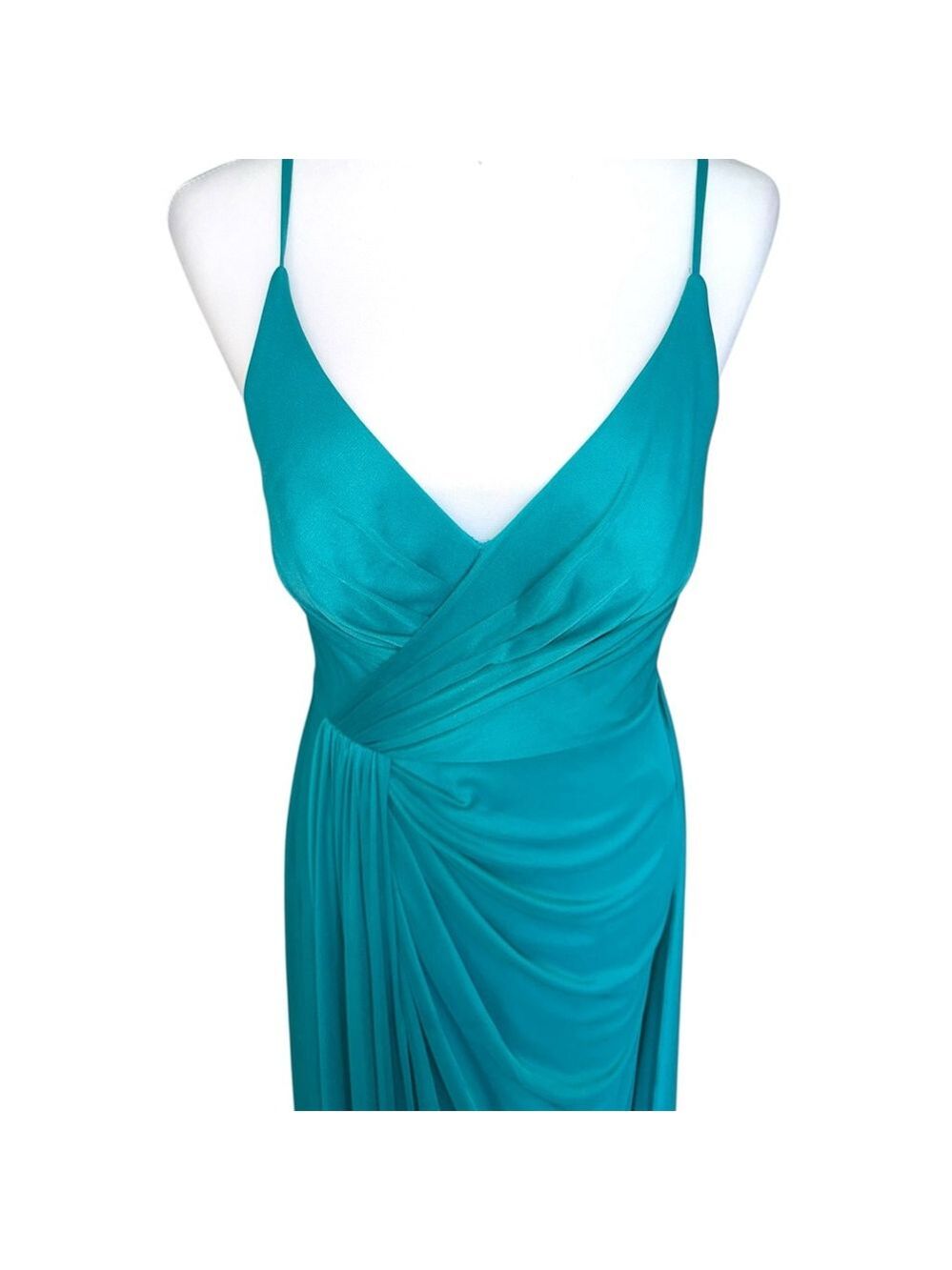 Azazie Size A6 Teal Turquoise Draped V-Neck Formal Gown - Picture 5 of 10
